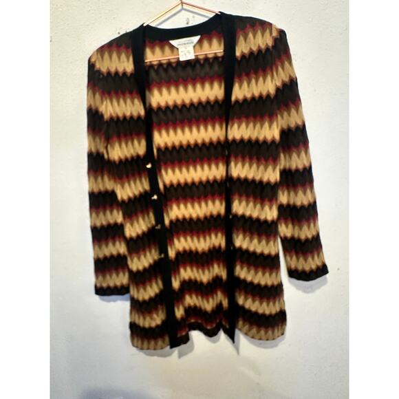 Vintage EXCLUSIVELY MISOOK Brown Neutral Chevron Y2K Long Cardigan Extra Small - Picture 12 of 16